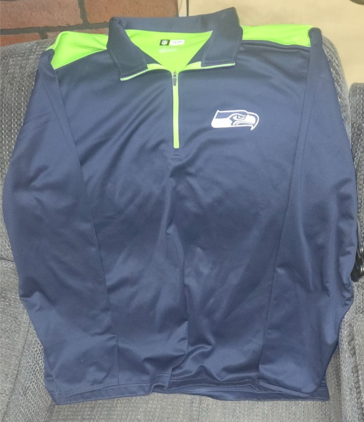 NFL Team Apparel Mens Blue & Green Seattle Seahawks Football 1/4 Zip Jacket 2XL
