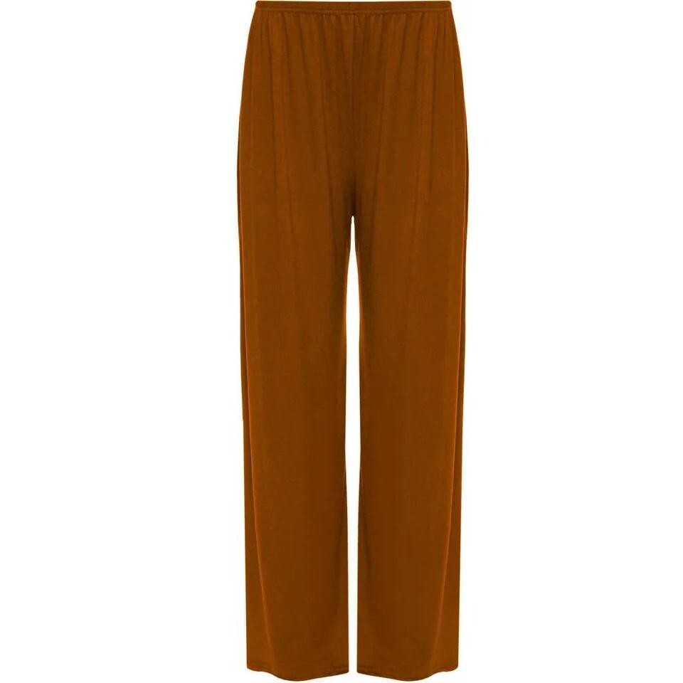 Ladies Palazzo Wide Leg Flared Elasticated Stretch Plain Trousers Womens Wide gallery