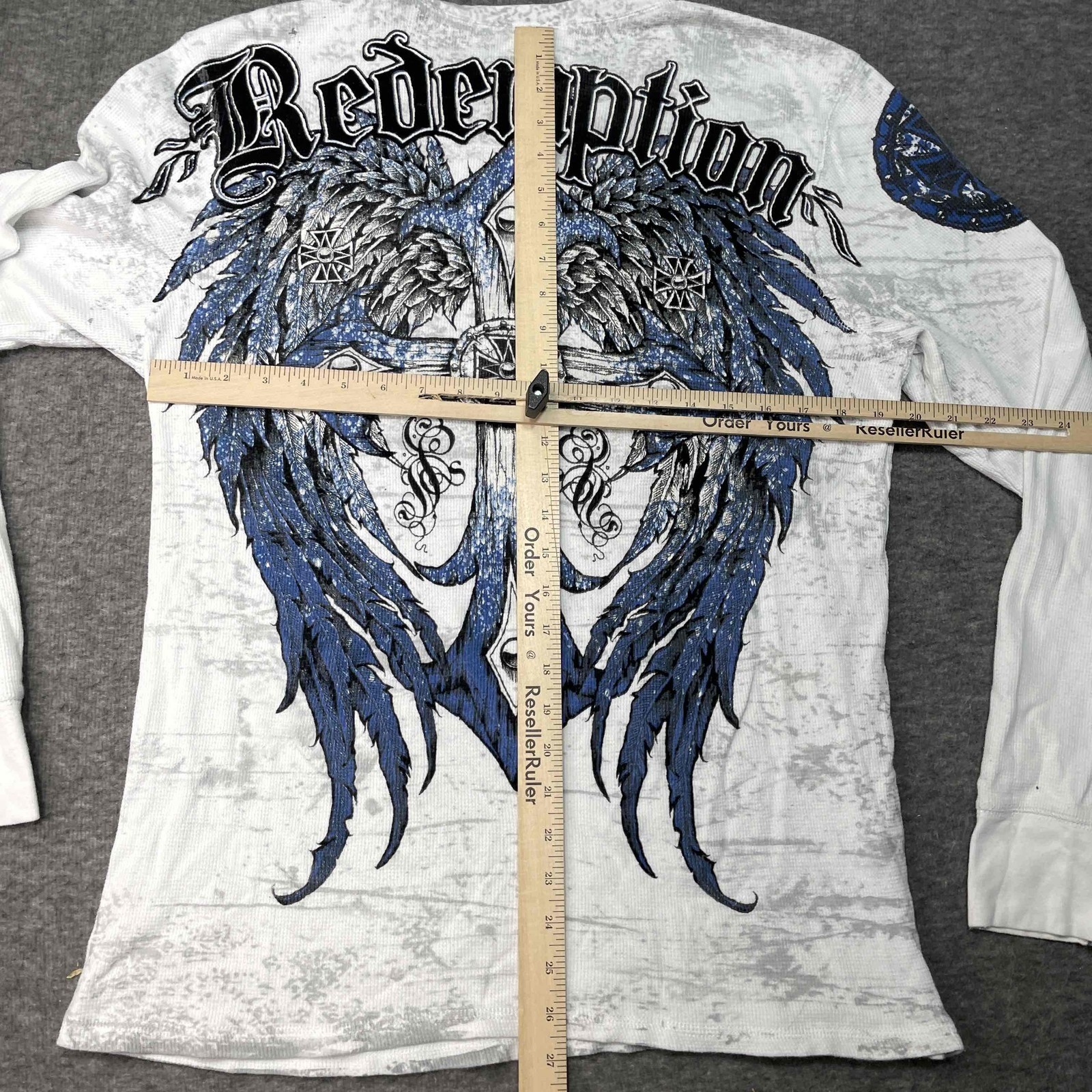 Raw State Premium Shirt Mens Small White Graphic Print Long Sleeve Trendy y2k gallery