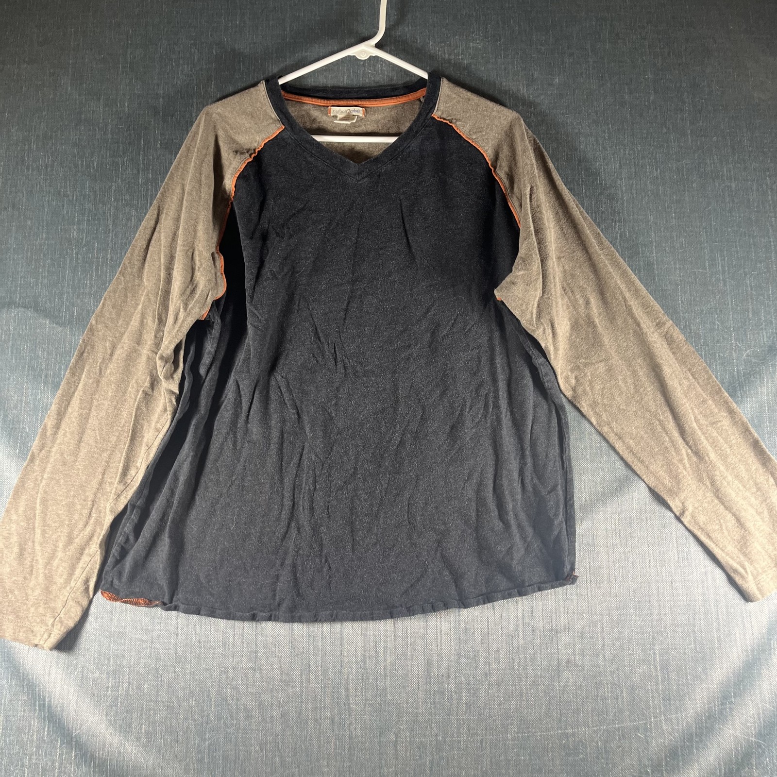 Carbon2Cobalt Shirt Mens Large Long Sleeve V Neck Raglan Contrast Casual Pullove gallery