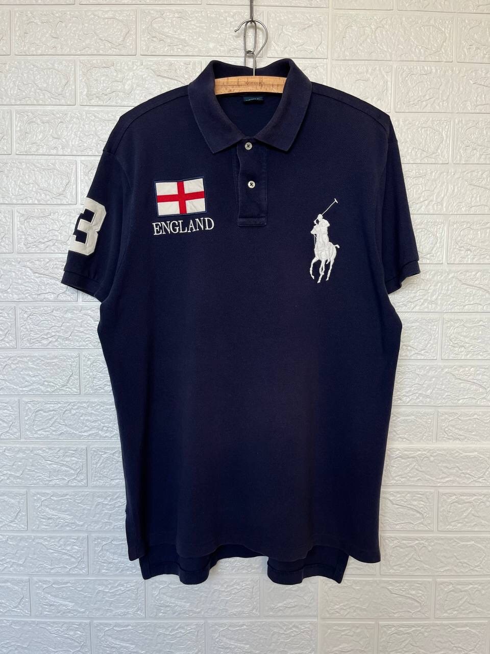 Polo Ralph Lauren Big Pony England Polo Shirt Navy Blue #3 Custom Fit Men’s XL