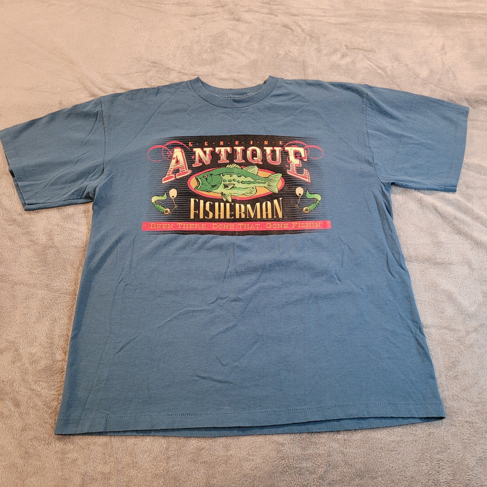 Vintage 1995 Genuine Antique Fisherman T-Shirt Mens Size XL Single Stitch Blue