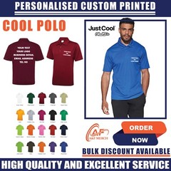 Personalised Custom Just Cool Awdis Polo T-shirt Casual Short Sleeve JC040