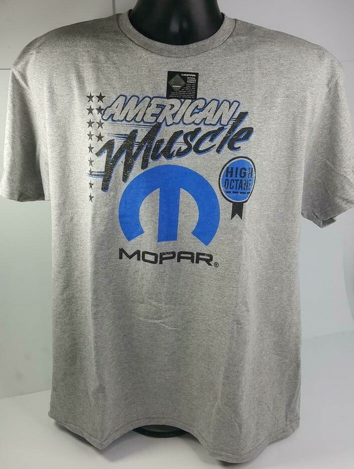 Gray T-Shirt - Mopar High Octane American Muscle w/ Blue M Logo / Emblem gallery