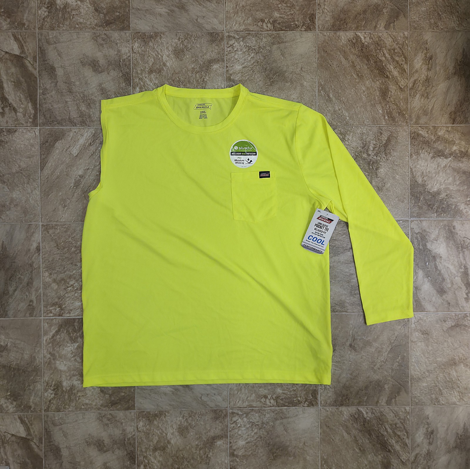 Dickies Men’s Long Sleeve Pocket Tee Shirt Size (2XL) Florescent Neon Yellow