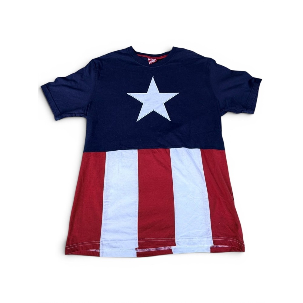 Marvel T Shirt Mens Medium Blue Captain America Star Stripes Red White and Blue