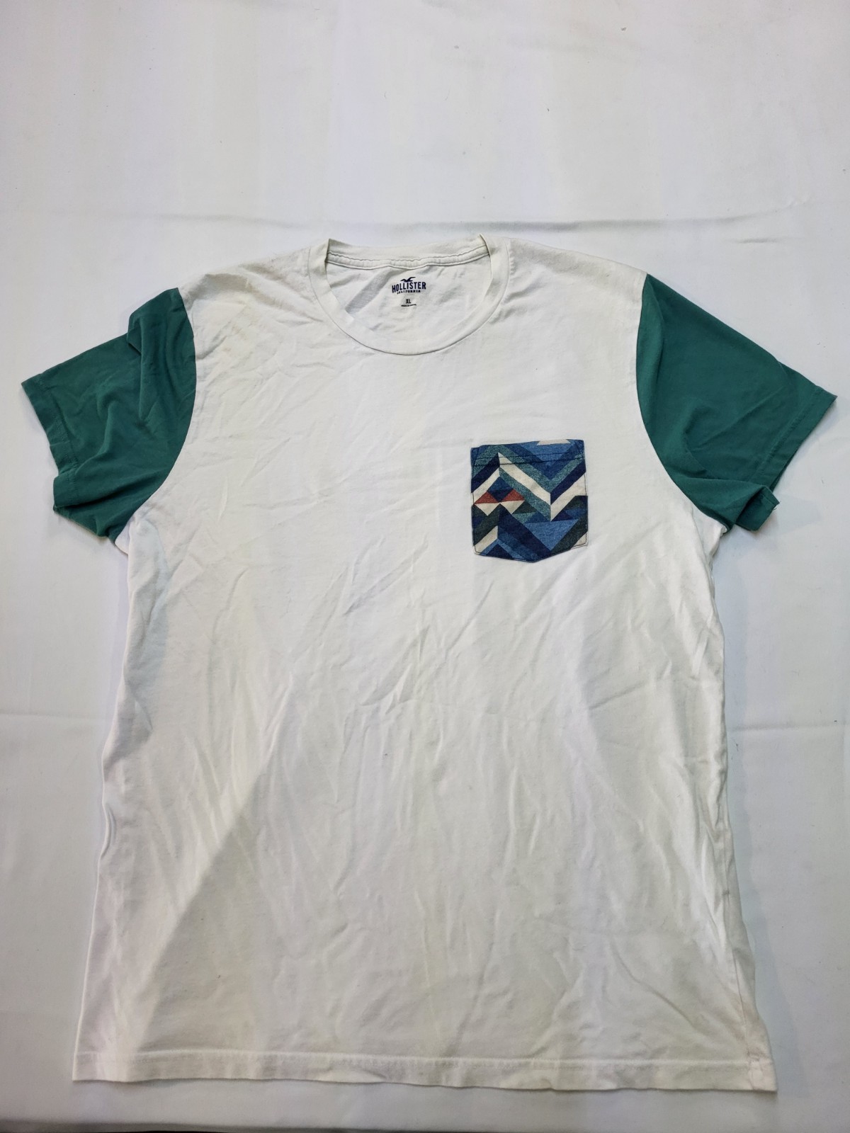 Hollister Pocket T Shirt Men's XL White Teal Colorblock Short Sleeve Tee gallery