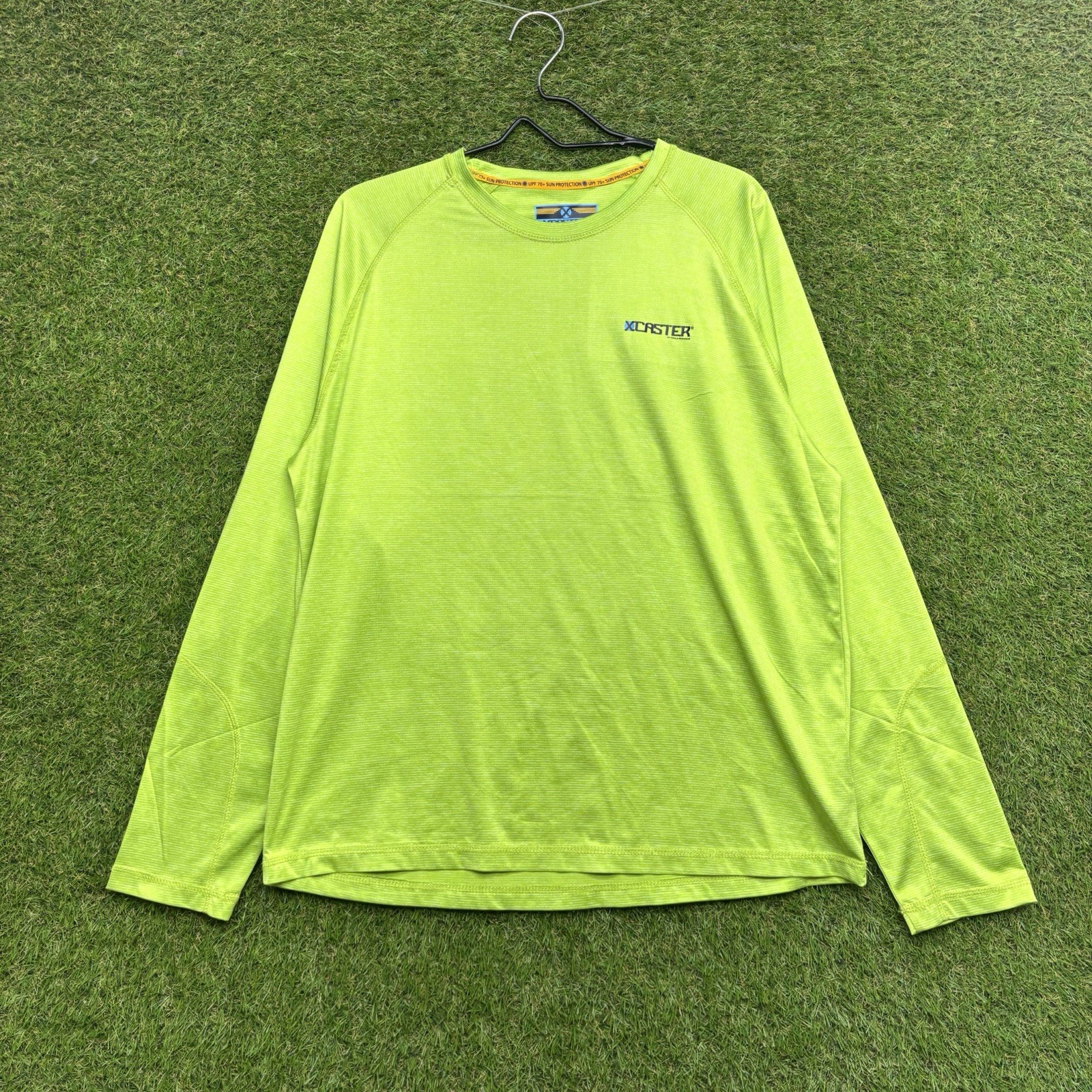 X-Caster Shirt Mens Large UPF 50+ Sun Protection Fisherman Striped Long Sleeve