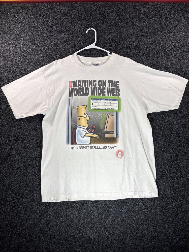 Vintage 90s Dilbert Waiting On The World Wide Web T-Shirt Mens XL Internet*293