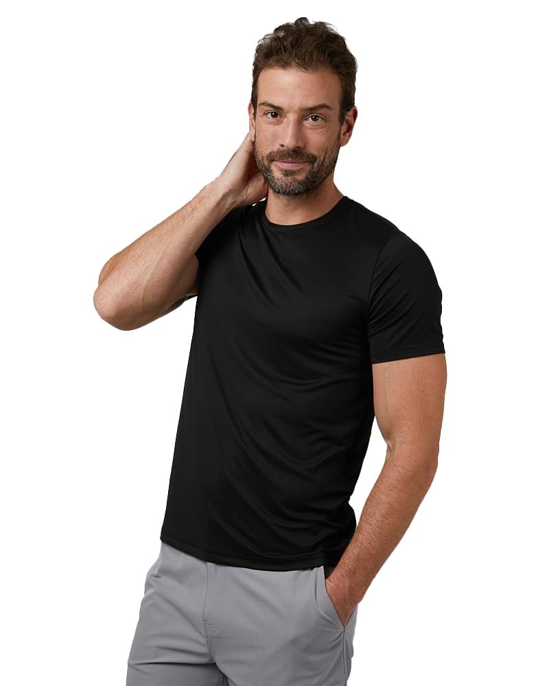 Mens Cool Quick Dry Active Basic Crew T-Shirt, Black, Large