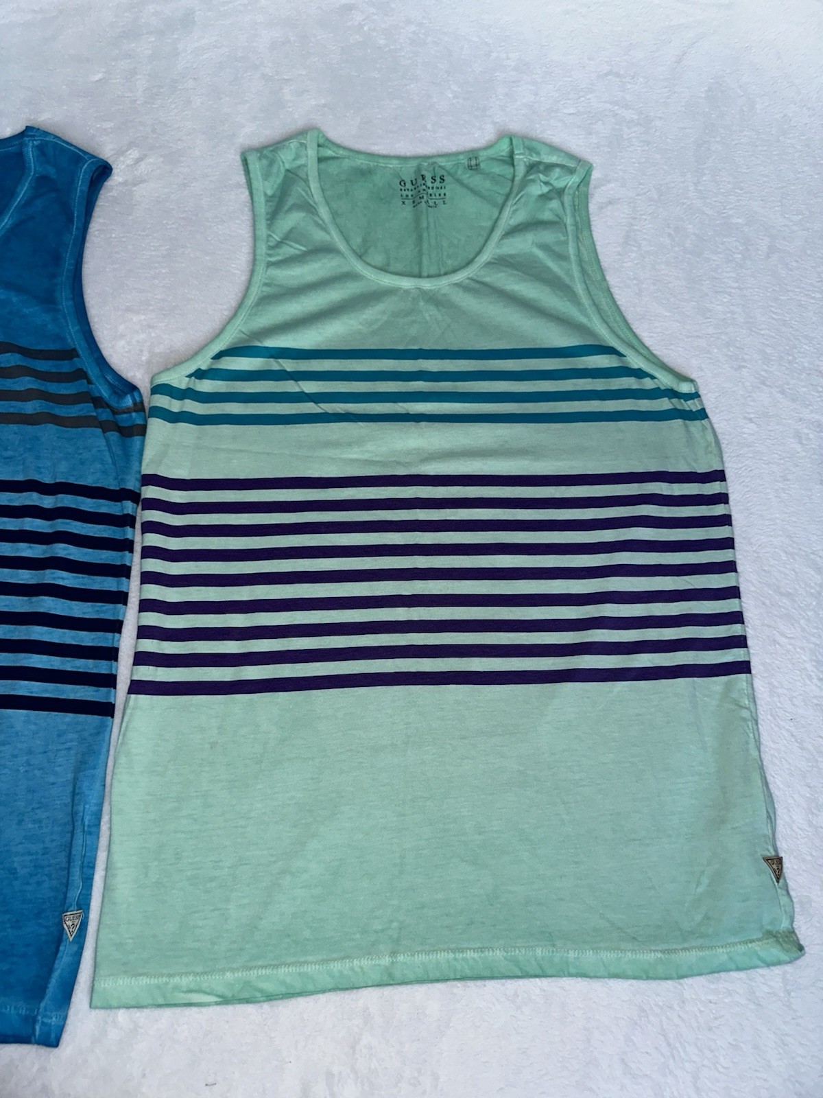Guess Mens Tank Top Lot of 2 XS Blue Teal Striped Sleeveless Shirt Urban Muscle gallery