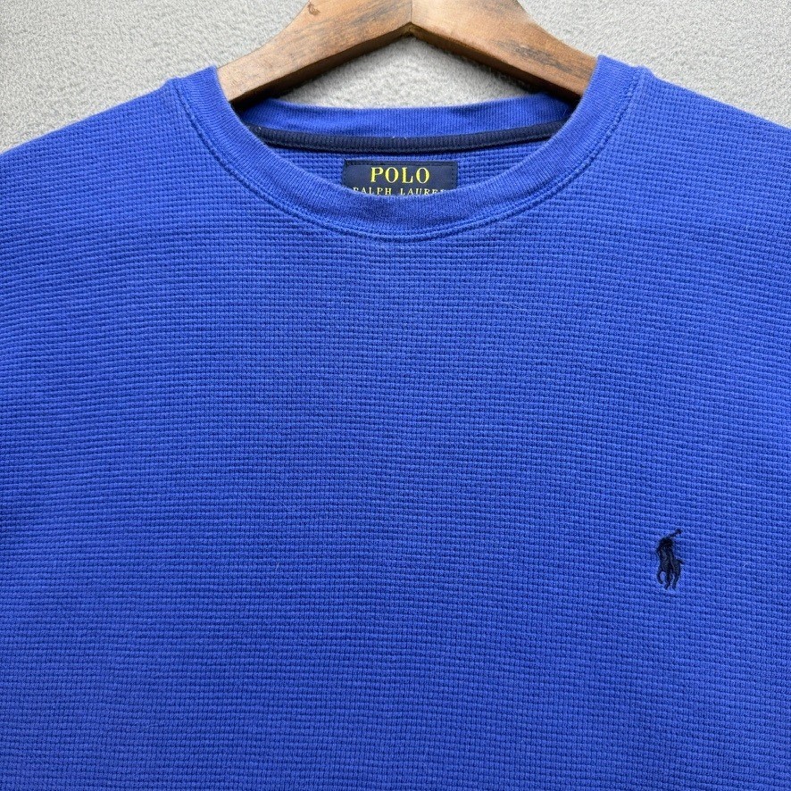 Polo Ralph Lauren Thermal Shirt Waffle Knit Regular Fit Large Blue Pony Logo gallery