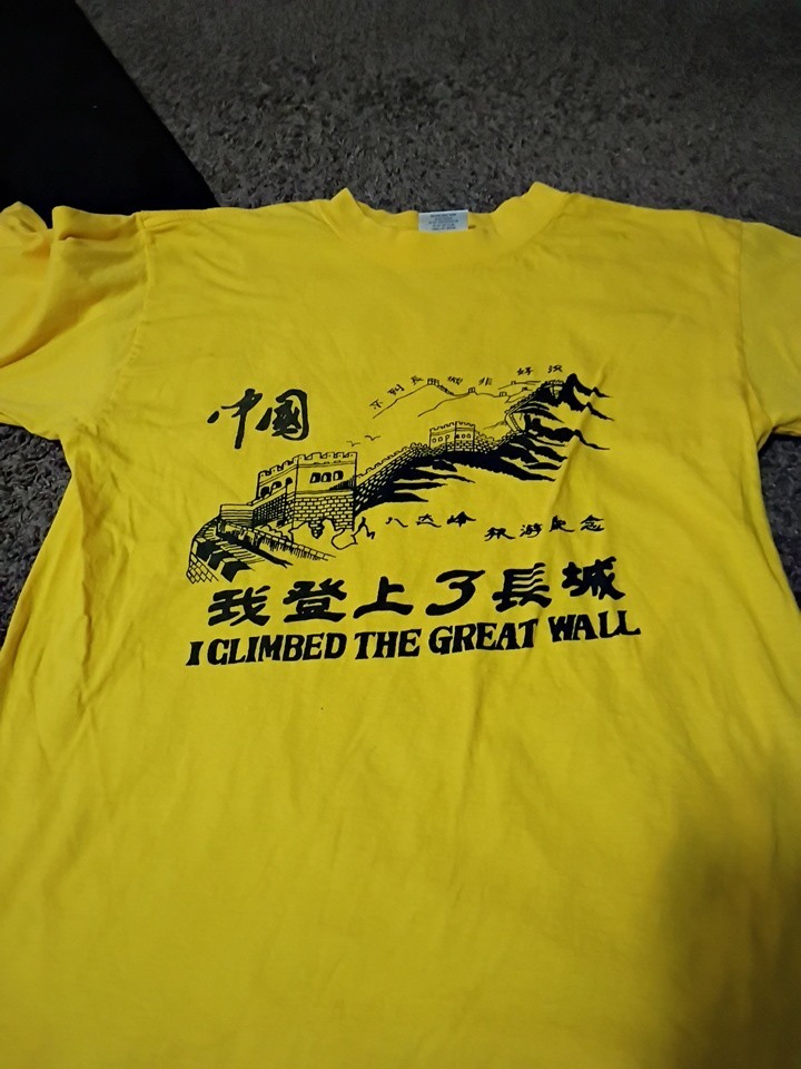 Vintage I Climbed The Great Wall Of China Shirt 90s Yellow Large gallery