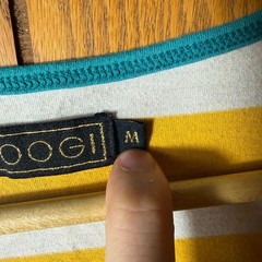 Coogi Vintage Striped Cold Shoulder Graphic Logo T-Shirt