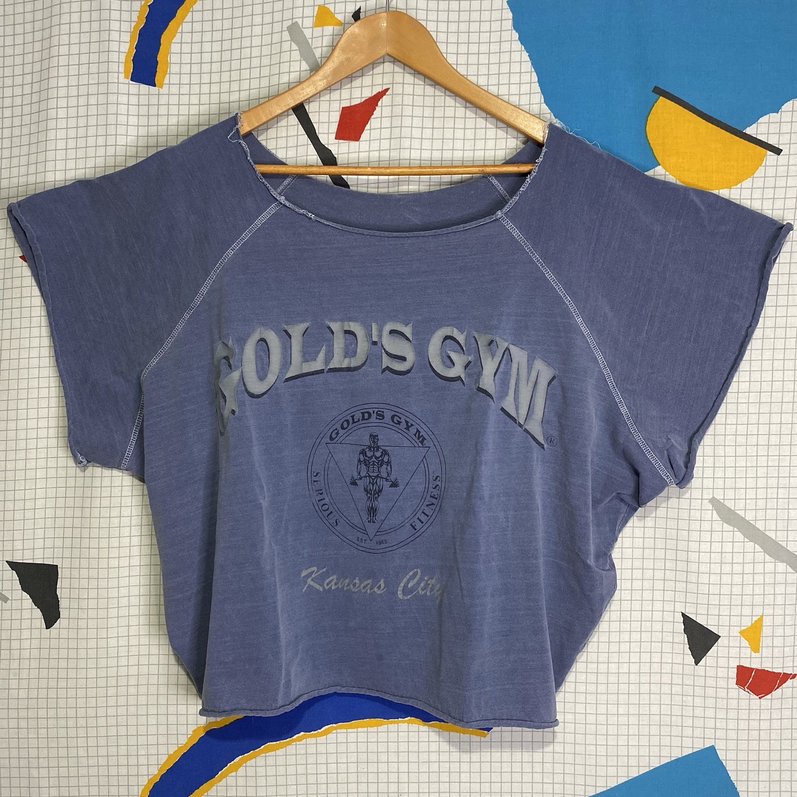 Vintage 80s Golds Gym Shirt XL Cut Off Boxy Crop Body Building Kansas City 90s gallery