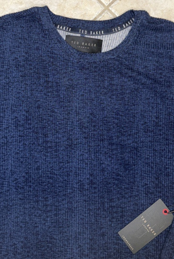 Ted Baker London L/S Rib Crew Loungewear Tee Shirt Mens M Navy Heather NWT gallery