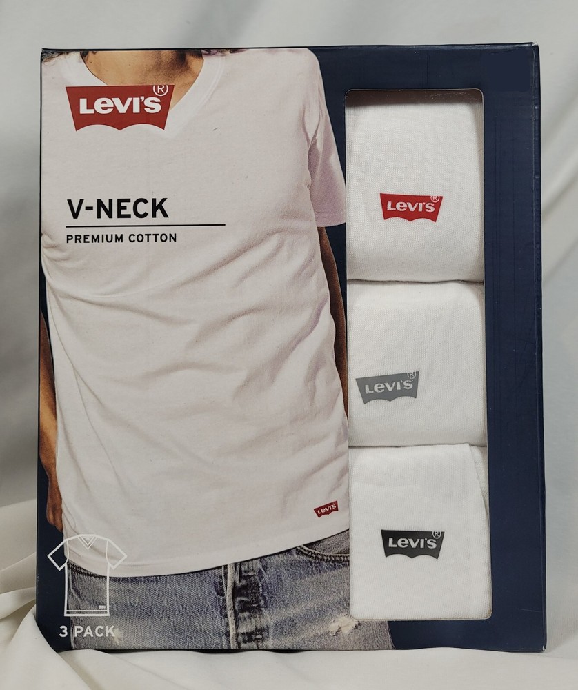Levi’s 3 Pack V-Neck T-Shirts Small White Premium Cotton Blend, Tag-Free Levis