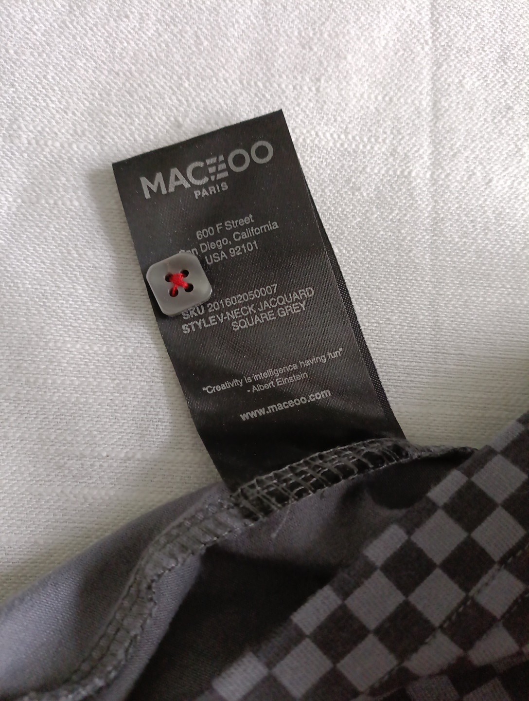 Maceoo Shirt Mens 3 Medium V-Neck Jacquard Square Grey Flip Cuff Roll-up Sleeve gallery