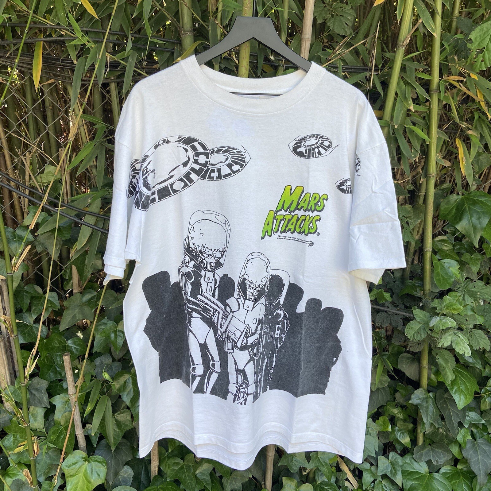 Vintage 90s Mars Attacks Shirt Mens XL All Over Print Tee Topps Company USA Made