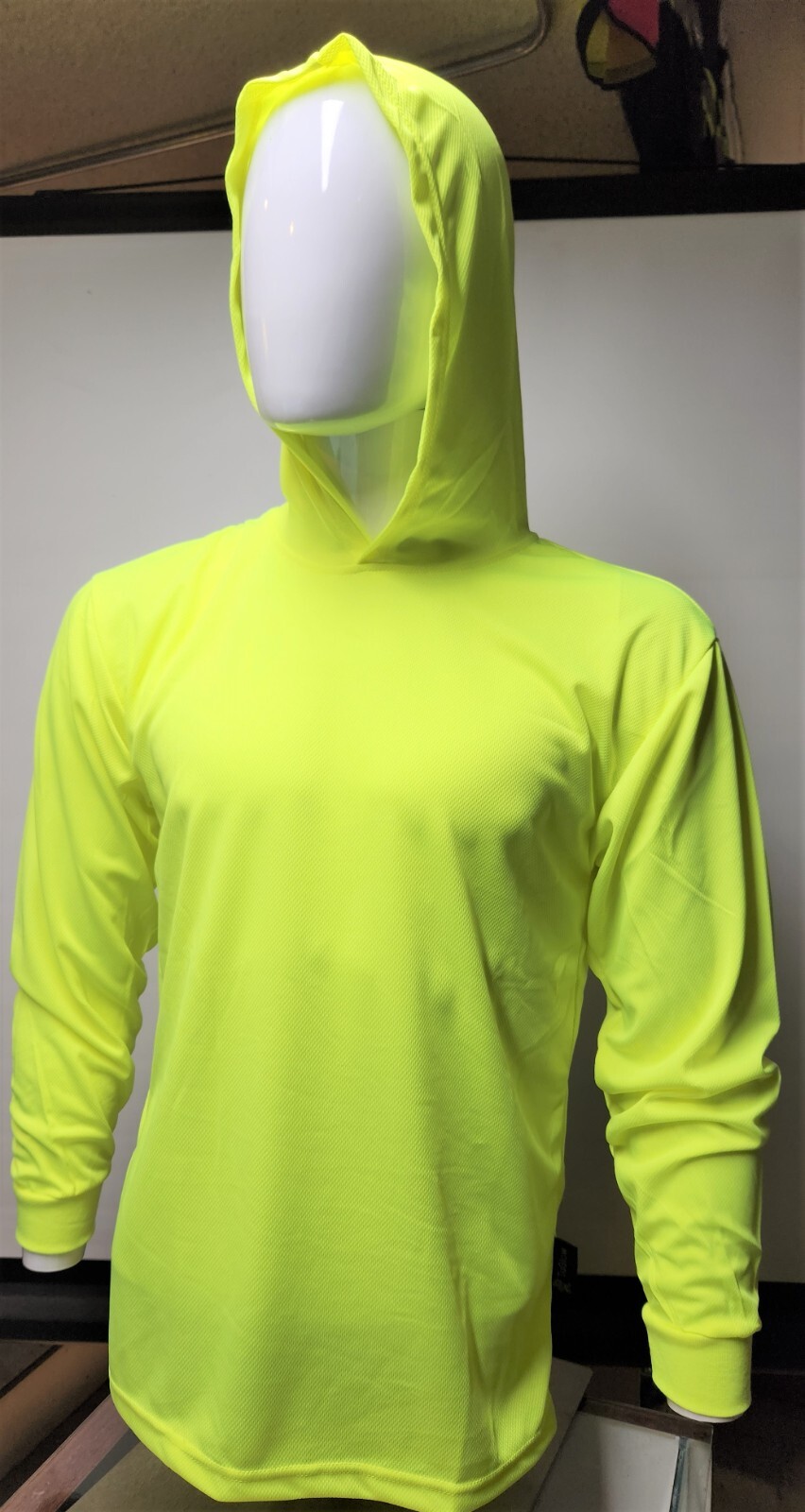Yellow Long Sleeve Safety Shirt With Hoodie, Quick Dry Polyester Birdeye mesh gallery