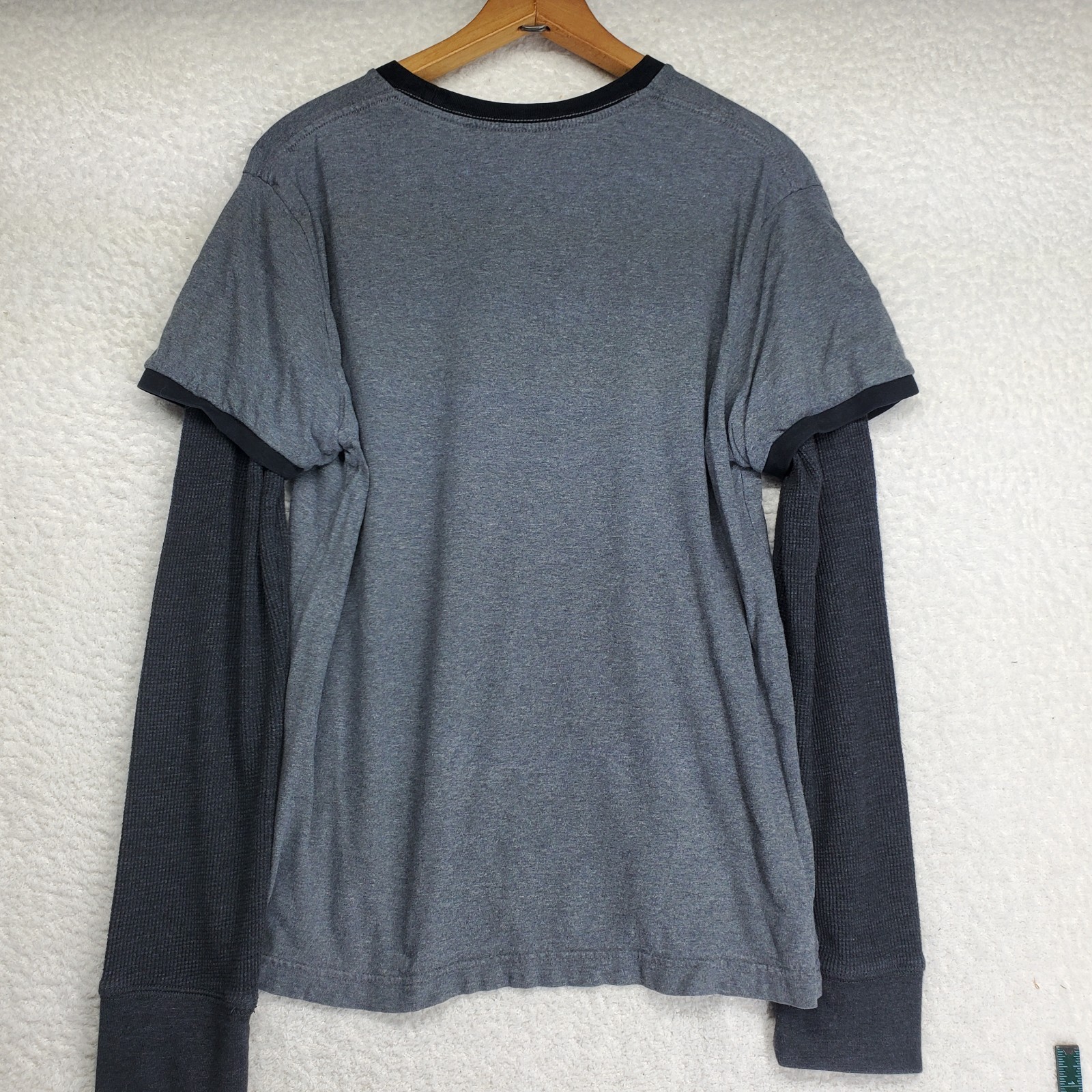 Men's Ringer Twofer Shirt Medium Gray Black Thermal Sleeve MMA Y2K Skater 90's gallery
