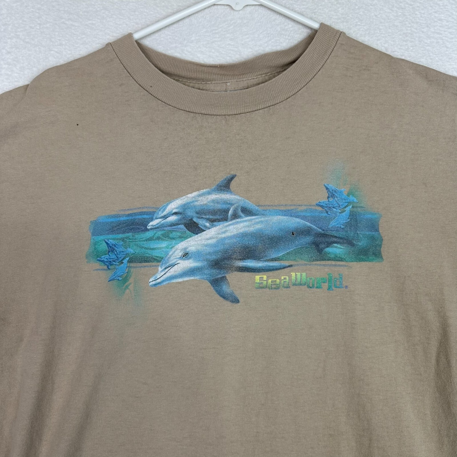 Seaworld T Shirt Men's Large Dolphins Short Sleeve Crewneck Brown Tultex Cotton gallery
