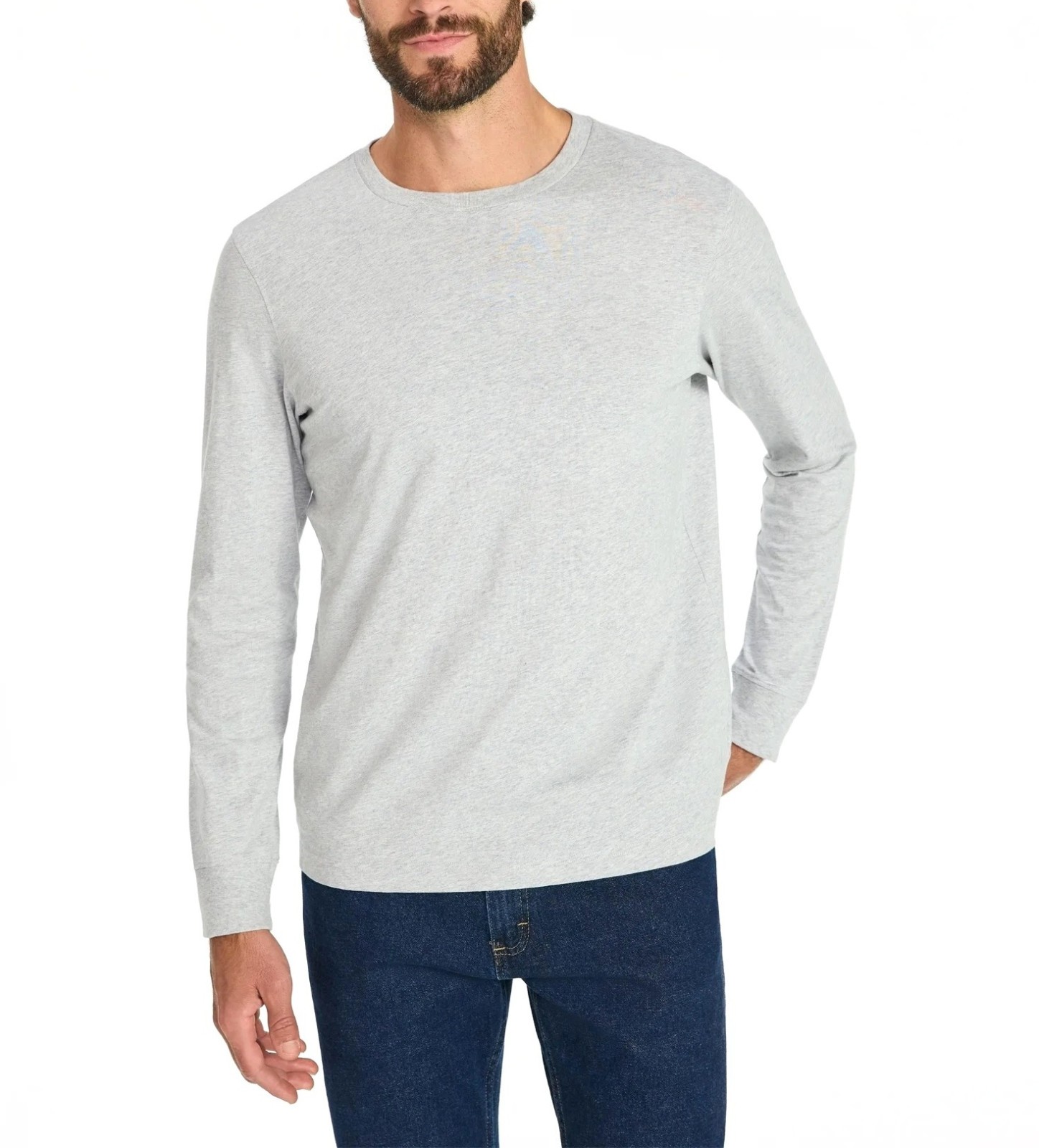 Mens Cotton Crewneck Long Sleeve T-Shirt Gray Size XL, 2XL, 3XL, XLT, 2XLT, 3XLT