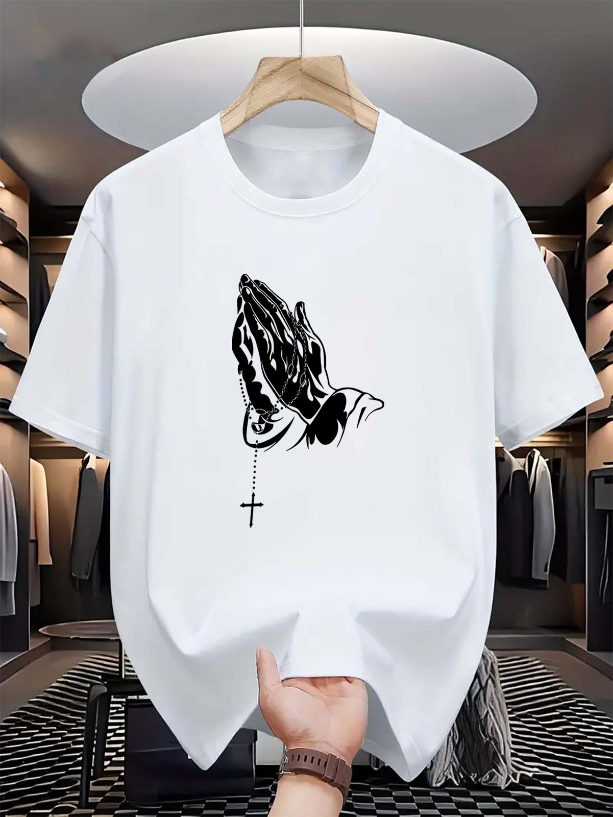 Men'S Prayer Hand Cross Print T-Shirt - Casual Wear for Church And Prayer TShirt gallery
