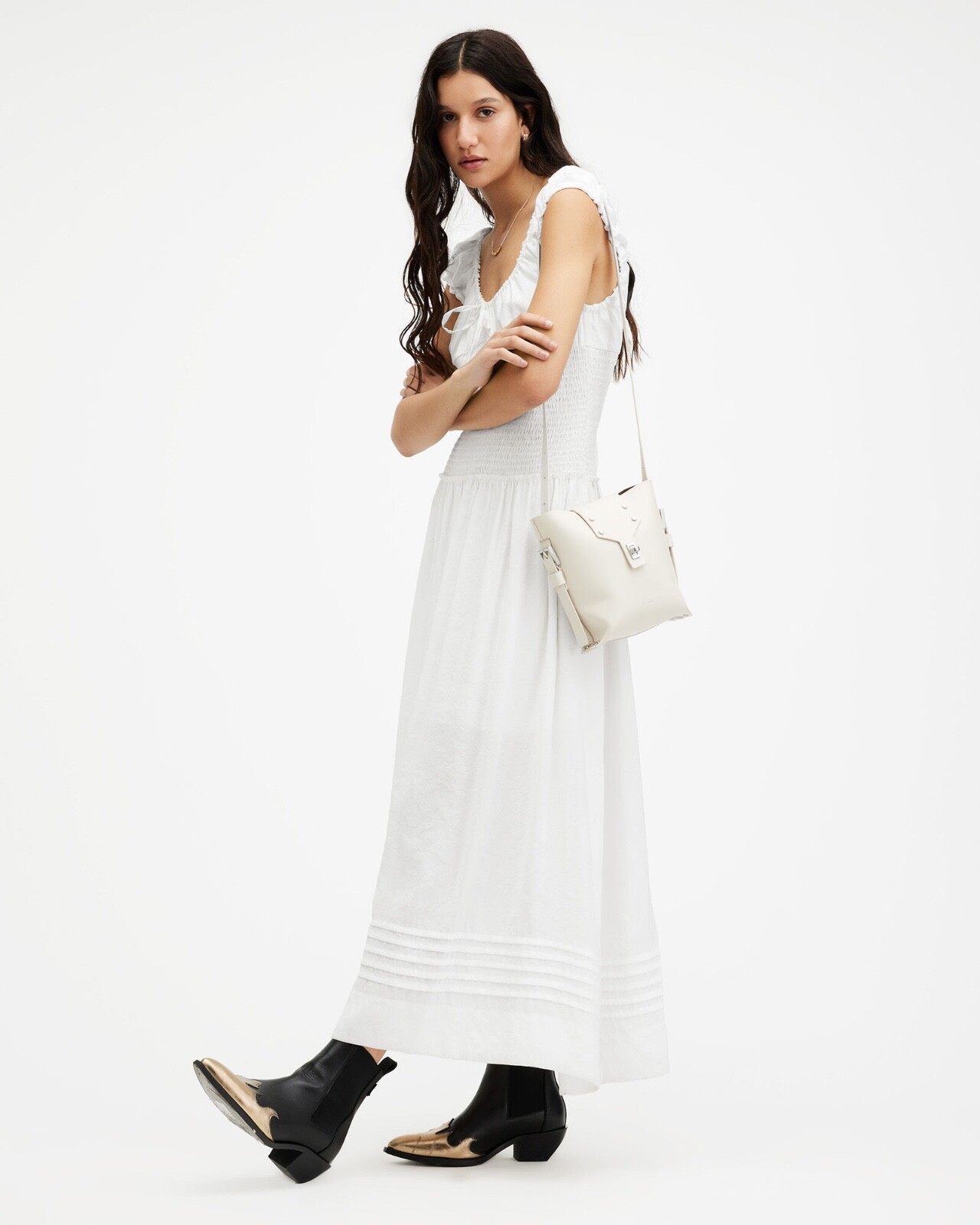 All Saints Eliza Maxi Dress Womens Designer Chalk White Scoop Neck Sleeveless gallery