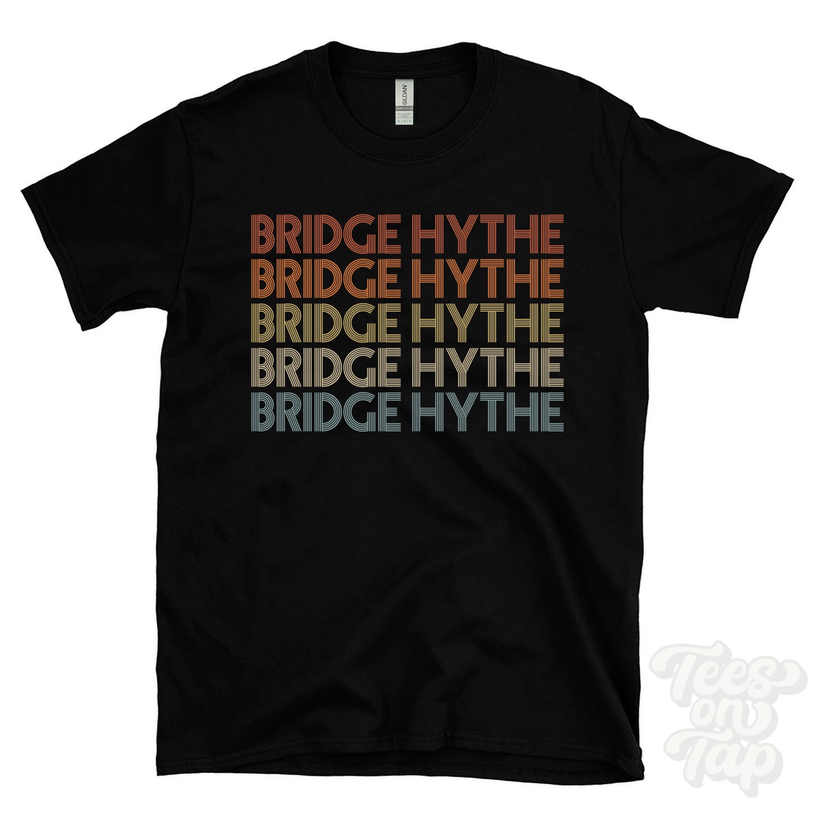 BRIDGE HYTHE REPEATED RETRO STYLE T-SHIRT mens & womens uk place name gift gallery