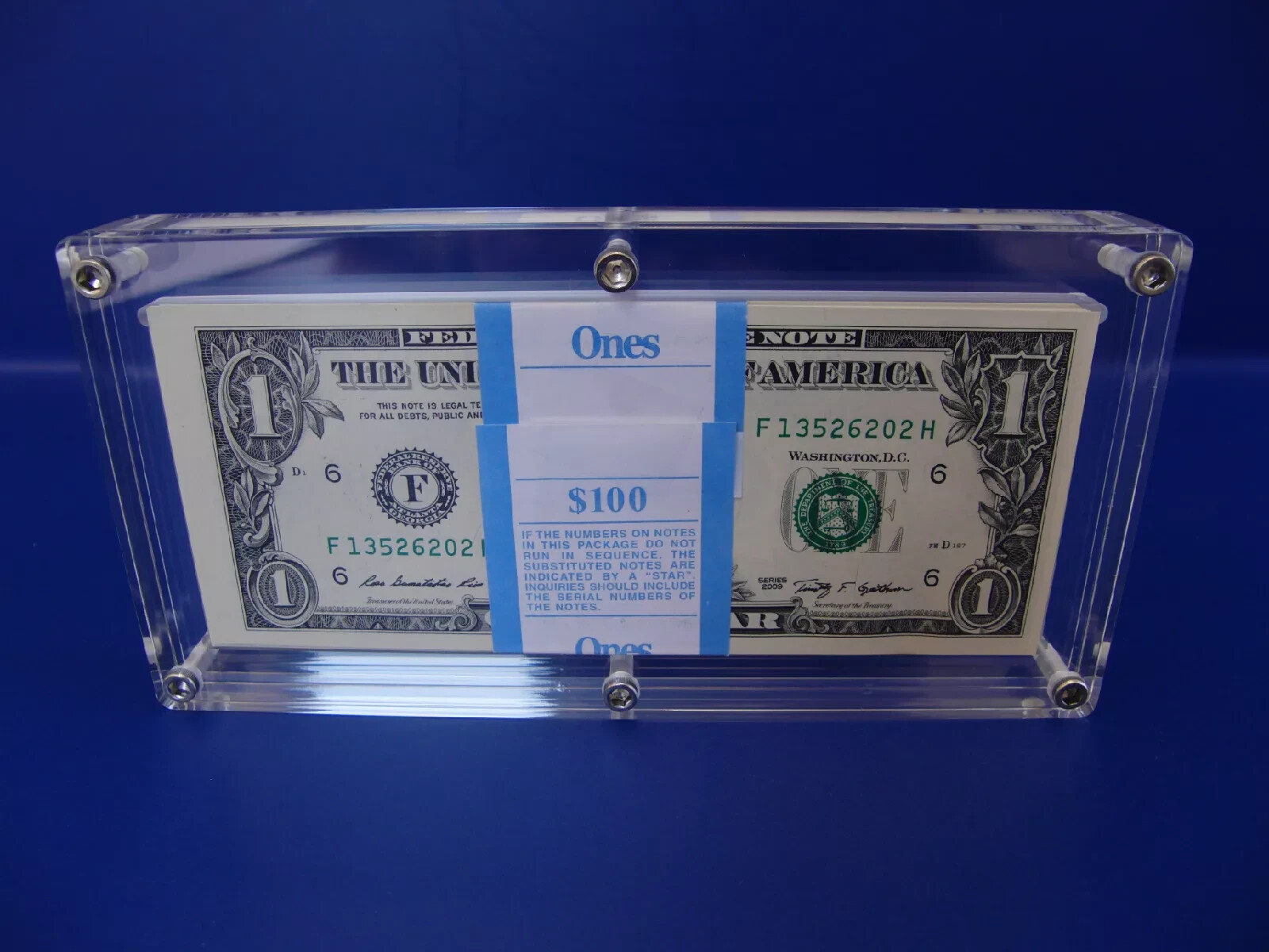 Acrylic pack 100 Bank Note BEP Currency Display Dollar Case Frame Money Holder