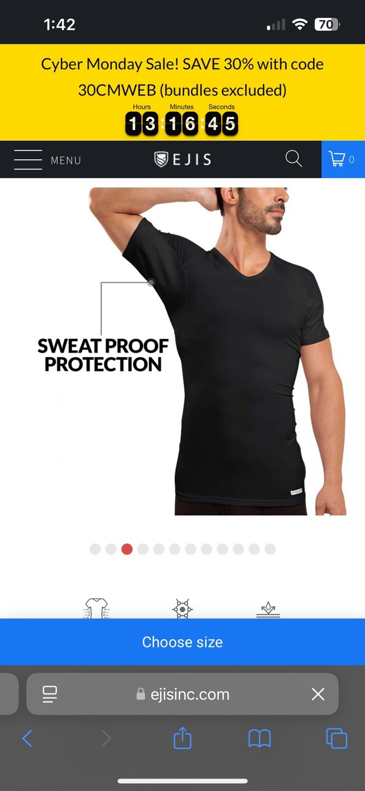 New!!! EJIS Men’s V-neck Undershirt, Sweatproof, Black, Size XXL gallery