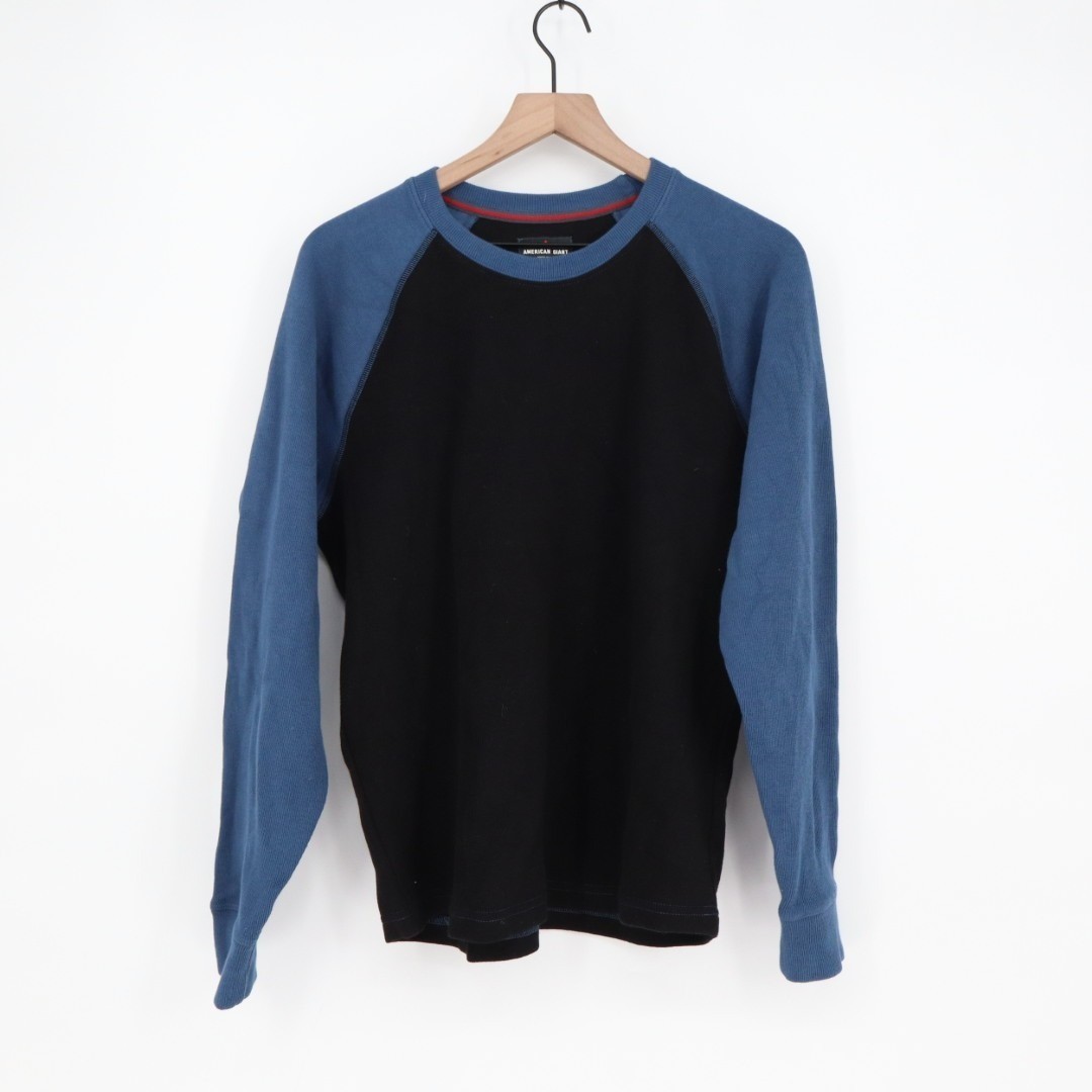 American Giant French Rib T-Shirt Men Medium Blue Black Colorblock Raglan Sleeve gallery