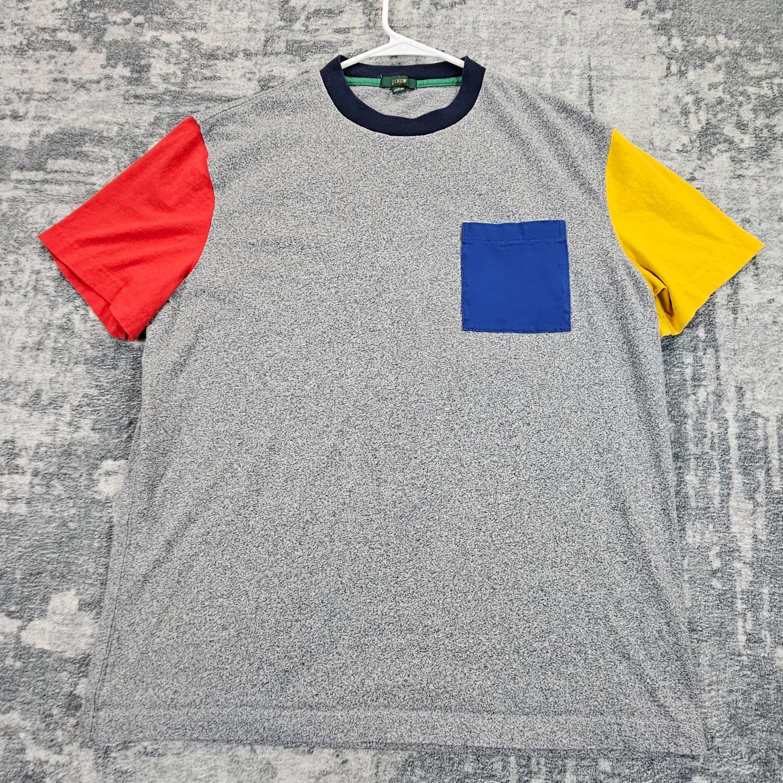 J Crew Oarsman Shirt Mens Large Gray Colorblock Pocket Tee Cotton Casual