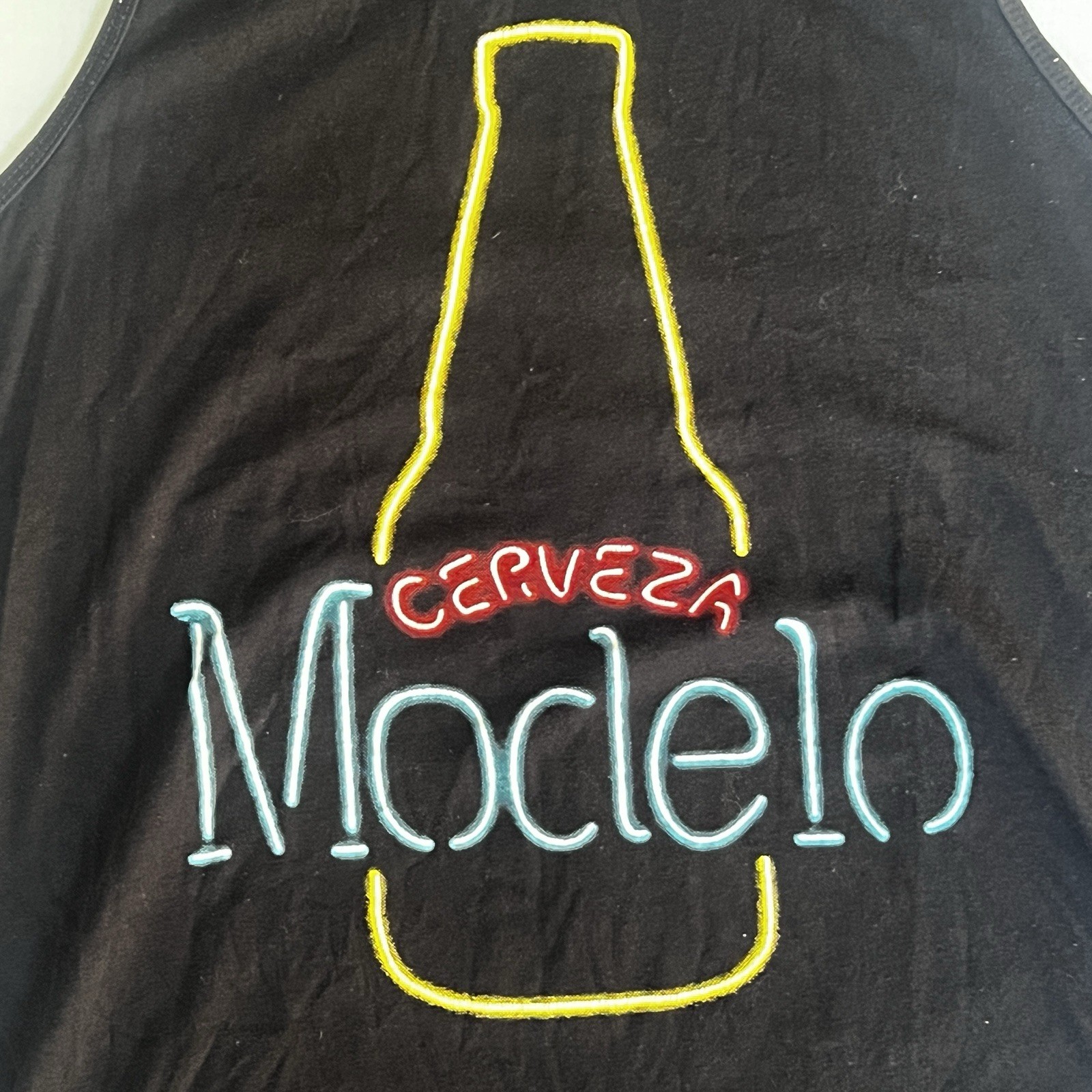 Modelo Cerveza Shirt XL Black Tank Top Neon Print Beer Mexico Bud Light 2928 gallery