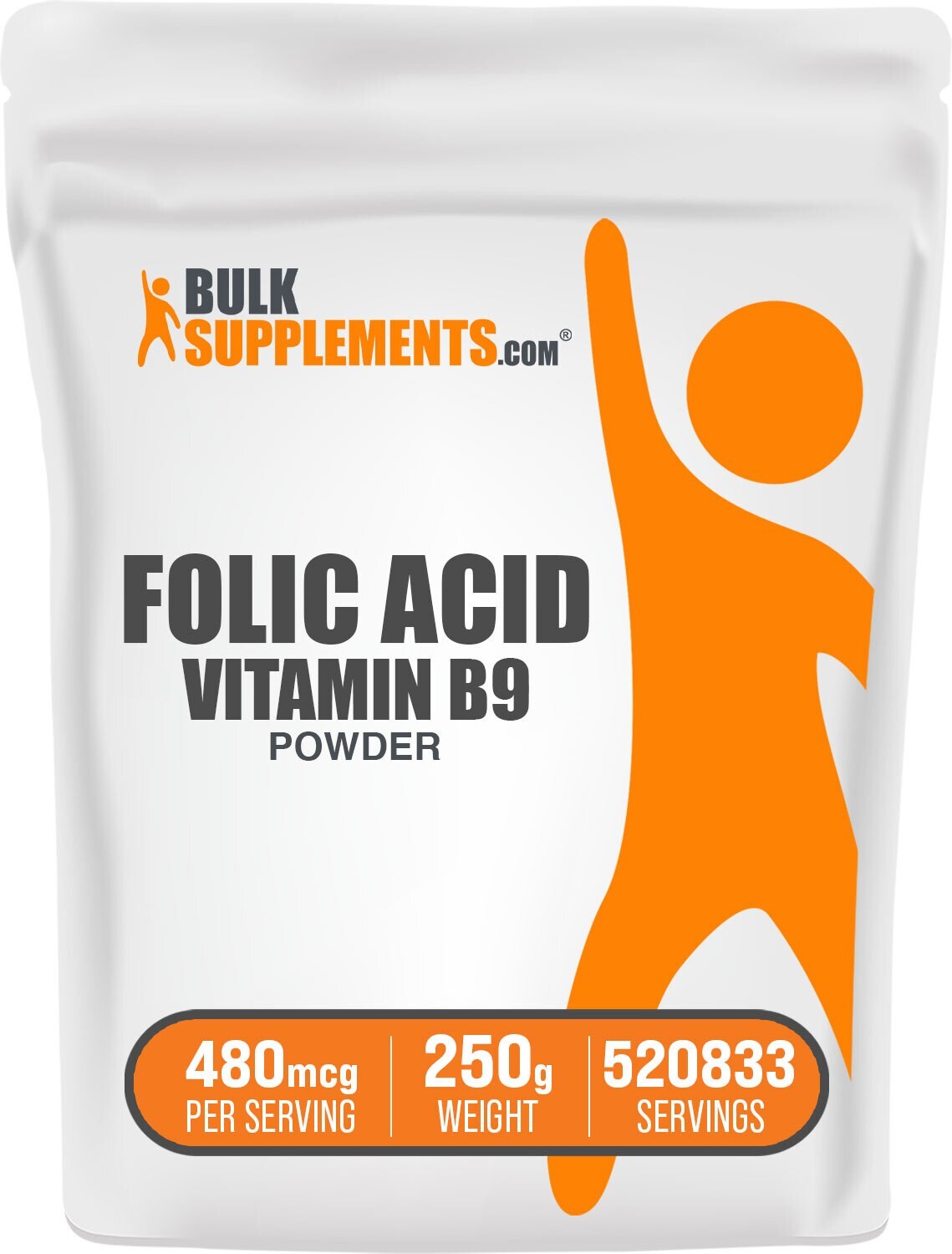 BulkSupplements Folic Acid (Vitamin B9) Powder – 480 mcg Per Serving