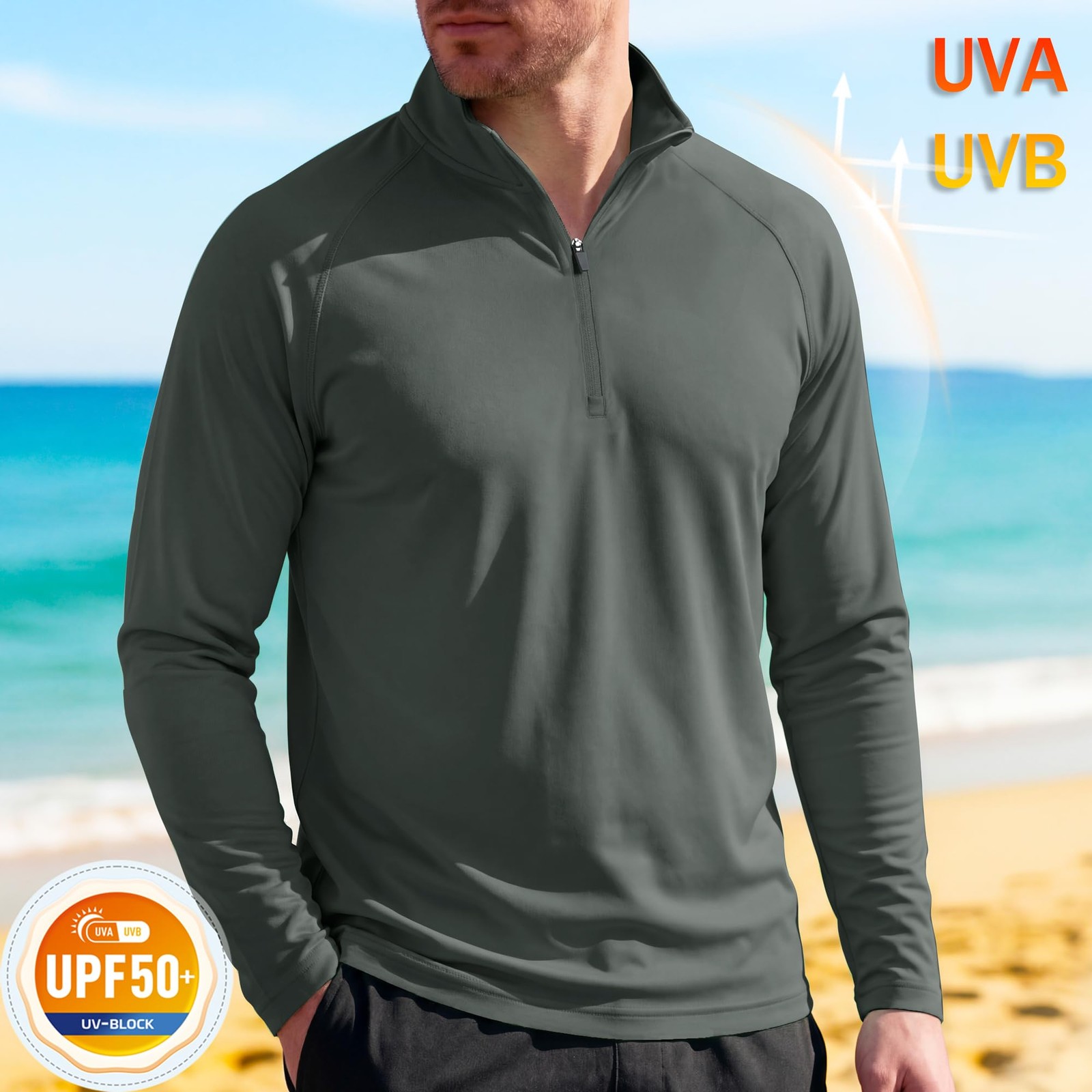 Hiking Shirts for Men Summer Sun Protective Quarter Zip Pullover for Men Rash... gallery