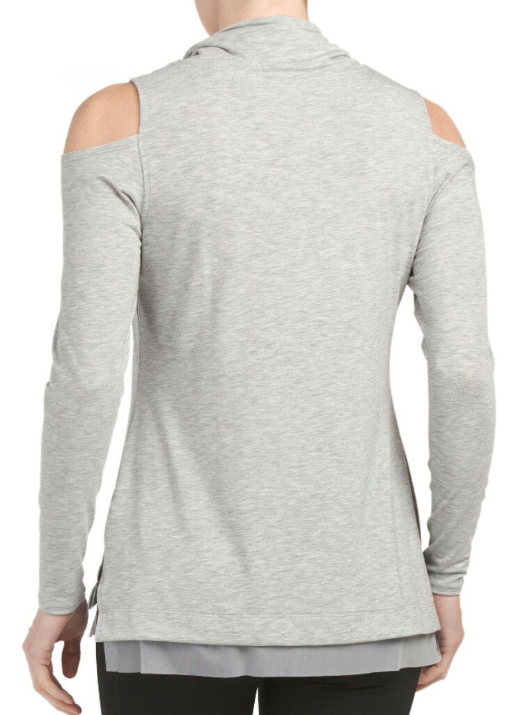 NWT $68.00 Nanette Lepore Women's Cold-Shoulder Pullover Top Heather Grey Small gallery