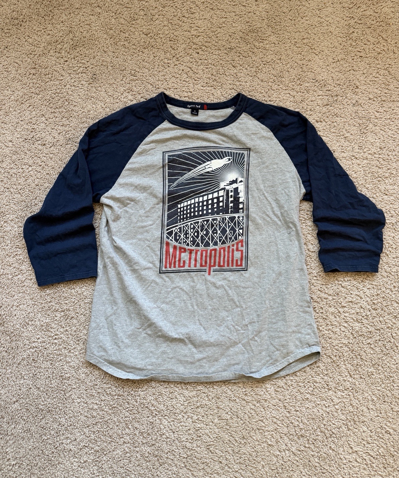 Sport-Tek NOMAD 615 Men’s Gray & Black Cotton 3/4 Sleeve Reglan T-Shirt Size M