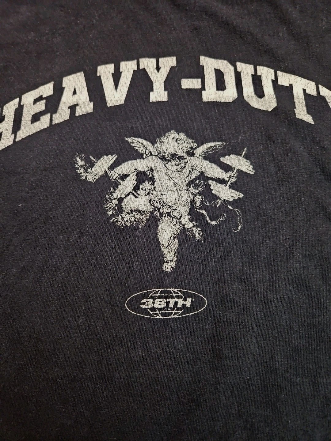 HEAVY DUTY 6.5 OUNCE Brand Mens Black T Shirt Workout Angel With Weights gallery