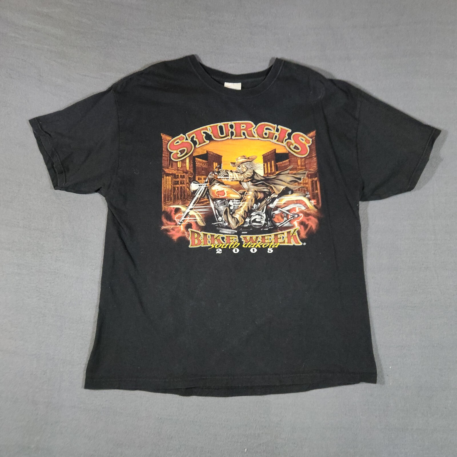 Vintage 2005 Sturgis Y2K Graphic Tee Shirt Mens Size XL Flames Skelton