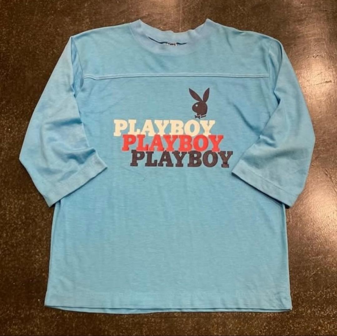 70s Vintage Artex Playboy Football Long Sleeve T-Shirt Blue XL USA Made
