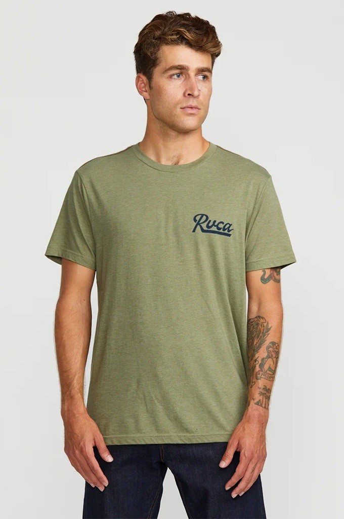 RVCA Men’s Script Sealed T-Shirt Short Sleeves Slim Fit In Ranger Green Size L gallery