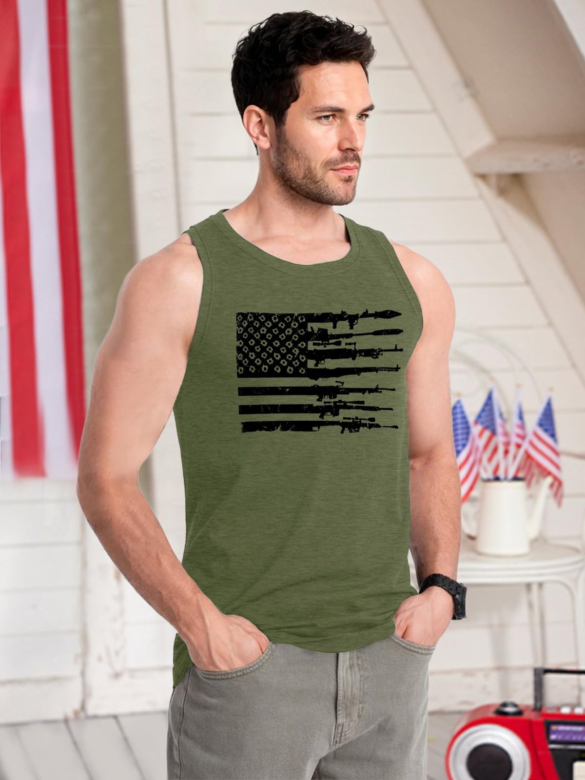 July 4 American Flag Shirts Men 250th Patriotic Independence Day Sleeveless T... gallery