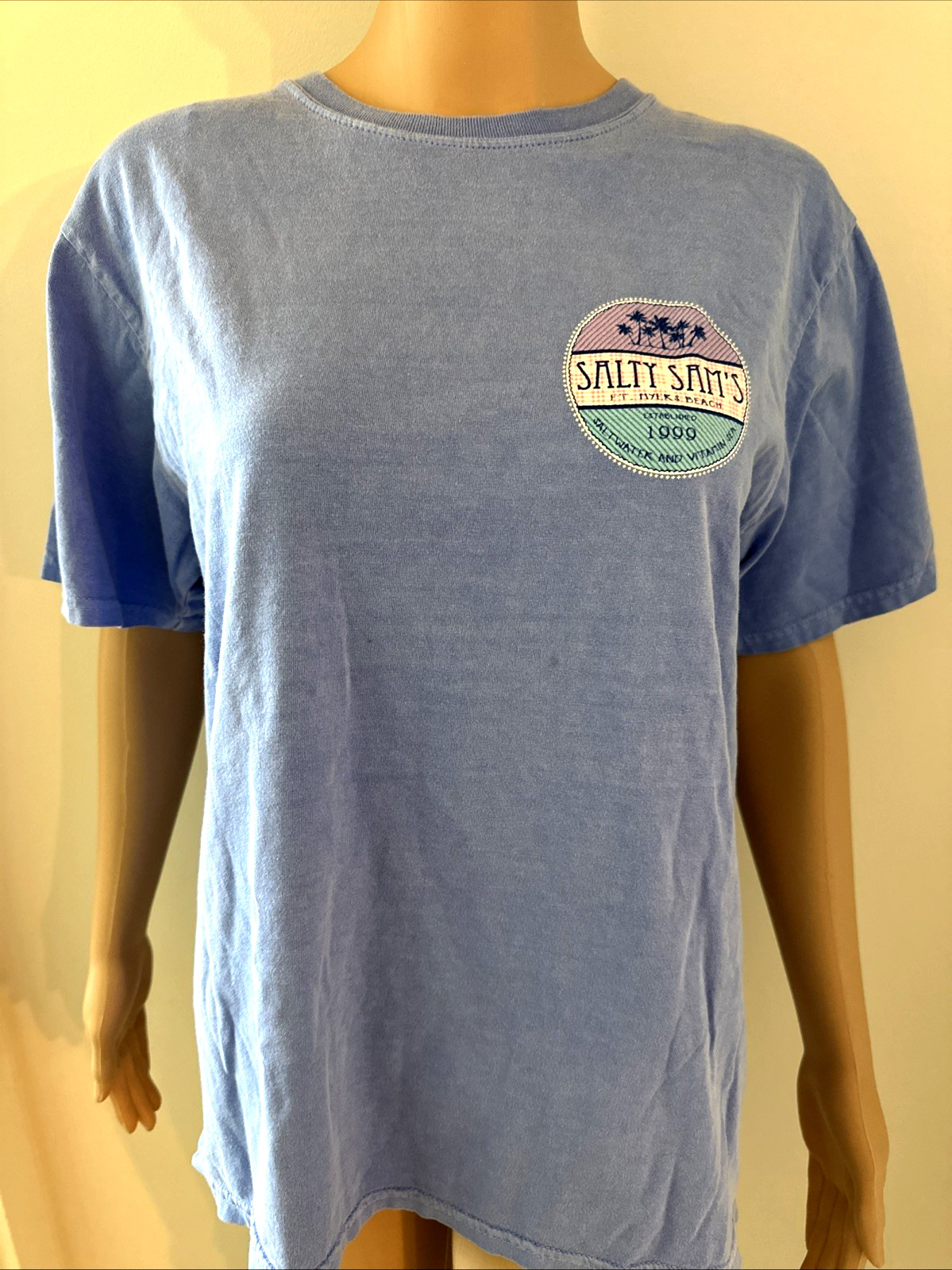 Salty Sam's T-Shirt Mens Small Fort Myers Beach Cotton Unisex Blue Made In India gallery