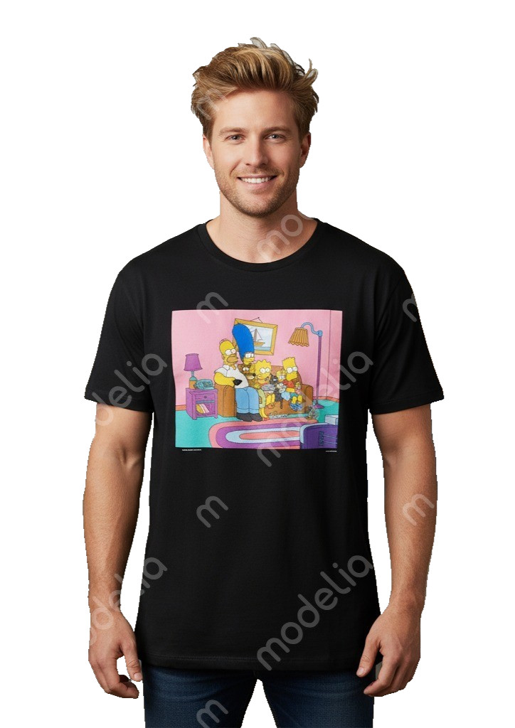 The Simpsons T-Shirt Men's 3XL Couch Scene Black W/Pink Graphics 100% Cotton gallery