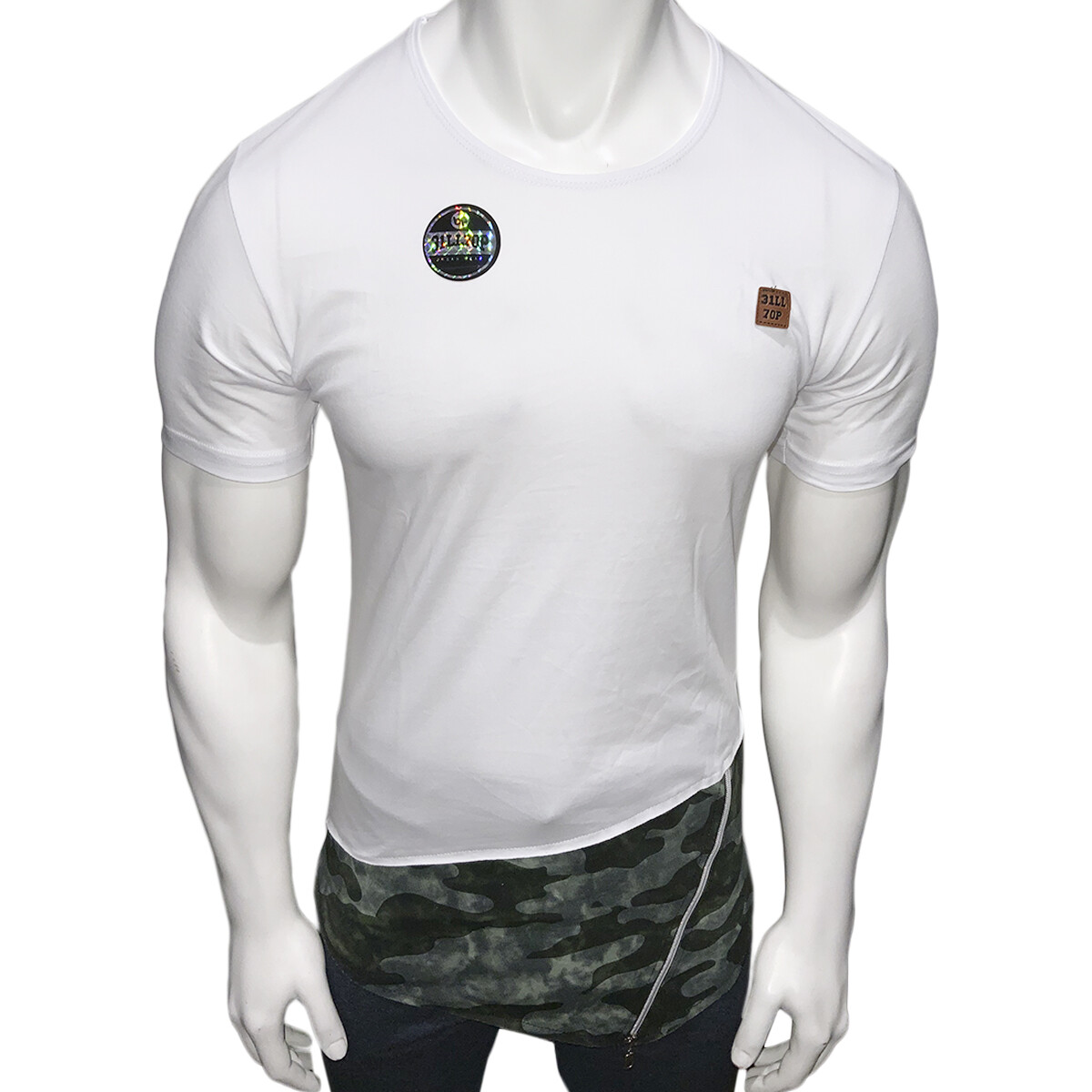 NWT STYLE HIP HOP EXTENDED CAMO ZIPPER CASUAL MEN’S T-SHIRT TEE SIZE M L