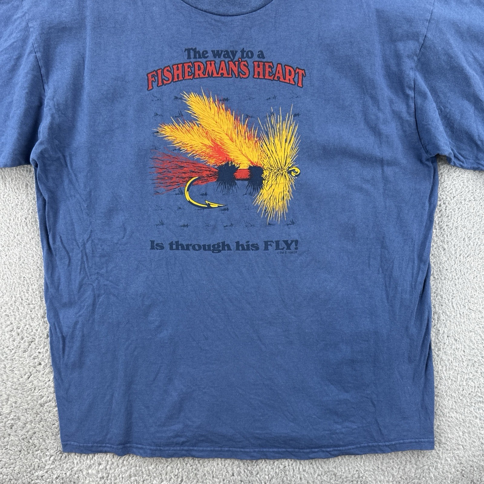 Vintage Lee Sport 90s XL Blue T Shirt Made In USA Fisherman’s Heart Through Fly gallery