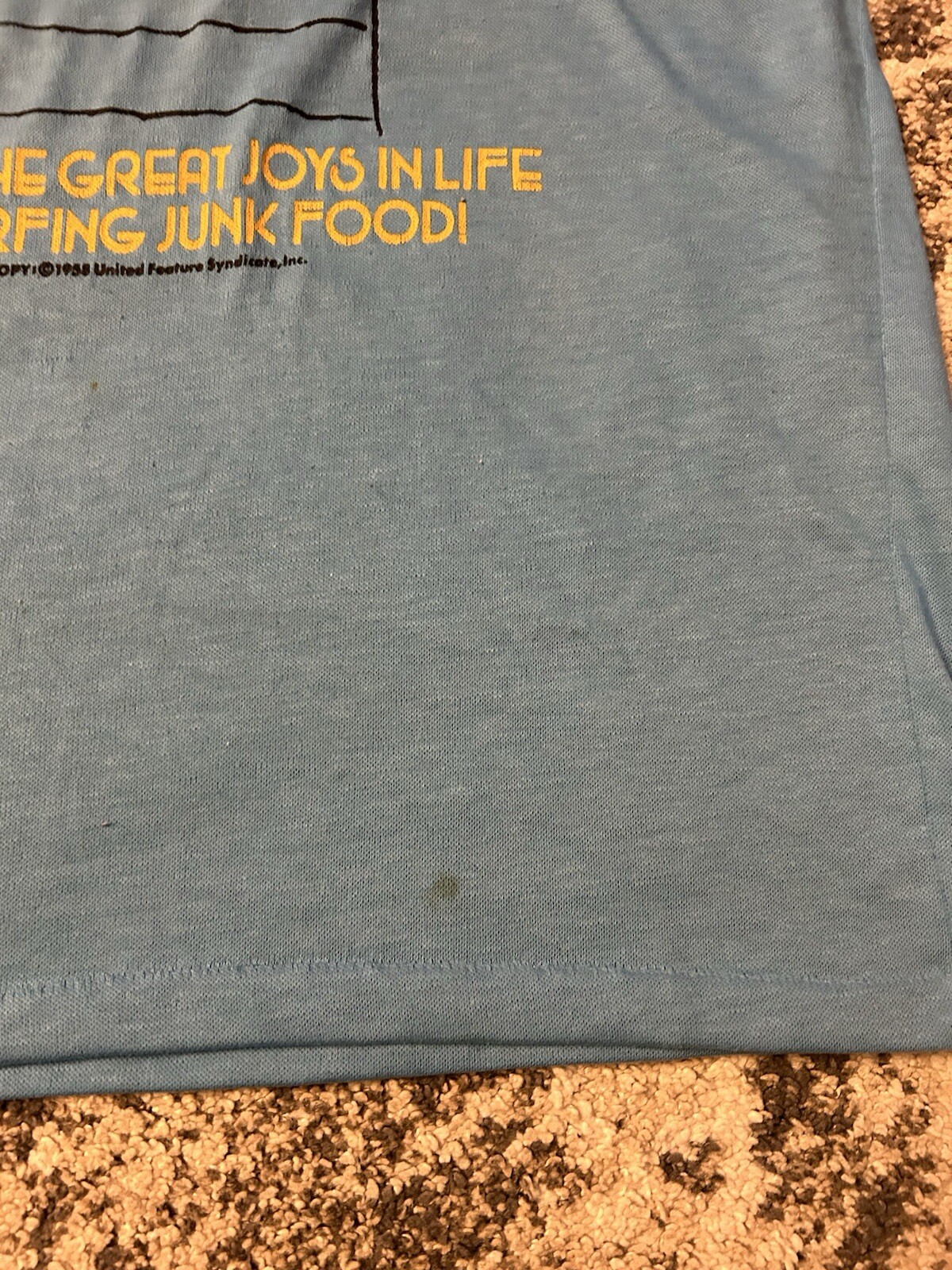 VTG 70s Snoopy Junk Food Baby Blue Single Stitch Shirt Schultz Artex Large RARE gallery