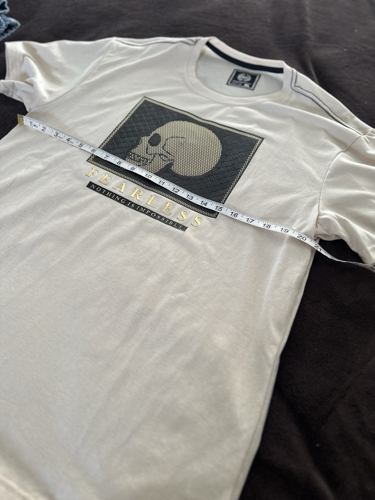 NWOT CR 24 Chrome Edge Sz:XL Fearless Metallic Textured Patch Skull Graphic Tee. gallery